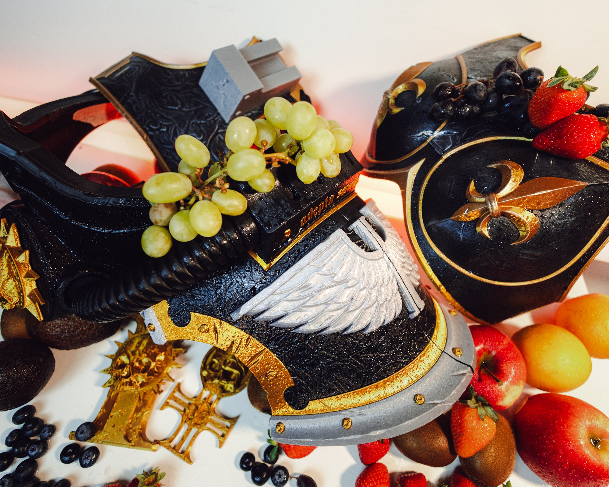 Black and gold Sister of Battle adepta sororitas armor chest pauldron STL file 3D printed cosplay by Space Blueberry